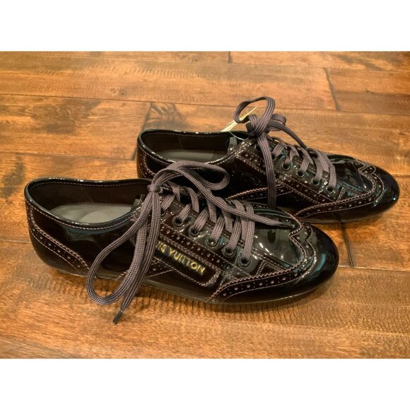 Louis Vuitton Burgundy Patent Leather Lace-Up Wingtip Flats Shoes, Size 37 / 7 - Picture 1 of 9